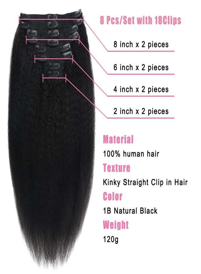 Tahikie Kinky Straight Human Hair Clip in Extensions 120g Full Head Clip ins for Women 100% Unprocessed Brazilian Virgin Human Hair Yaki Straight Clip ins Remy Hair Natural Black 8Pcs 18Clips 16inch - Image 5